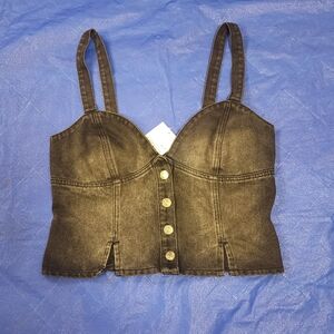 Women's Black Denim Button-Up Top